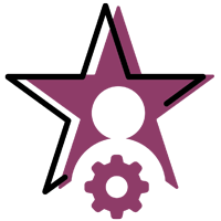 Icone sur développement avec une étoile, une personne et un rouage