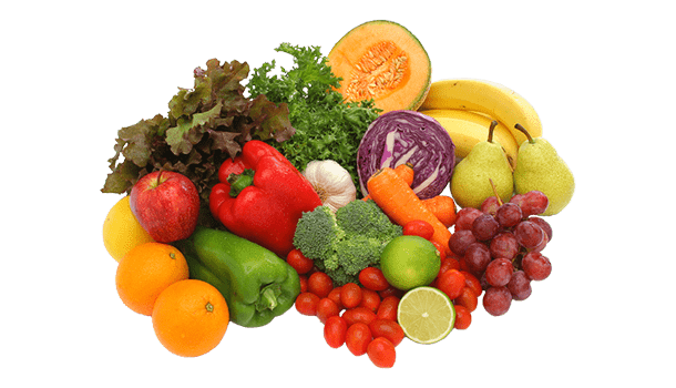Mise en scène de différents fruits et légumes 