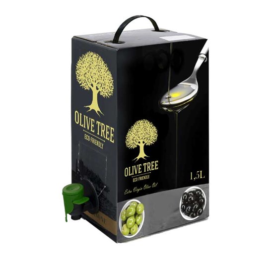Bag-in-Box générique 1,5 litres huile d'olive avec robinet vitop noir et vert