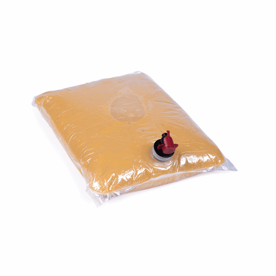 Bolsa Bag-in-Box transparente llena de vino con grifo Vitop Original negro y rojo