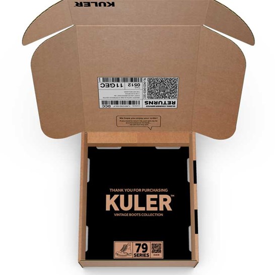 Emballage pour chaussures en carton brun avec impression intérieure