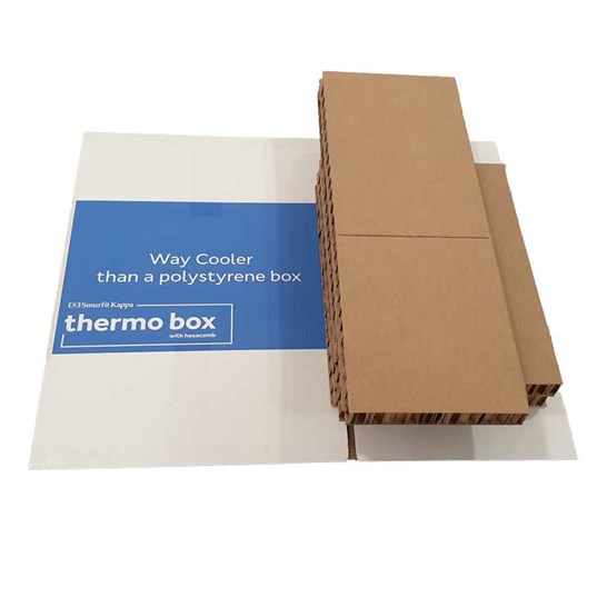 Caisse en carton avec des parois en carton nid d'abeille pour le maintien à température à plat