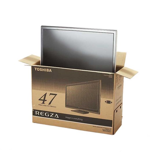 Caisse en carton brun imprimée pour télévision