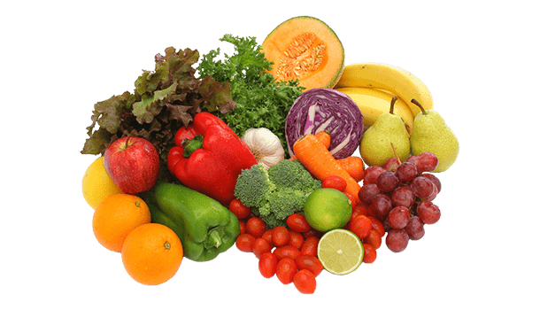 Mise en scène de différents fruits et légumes