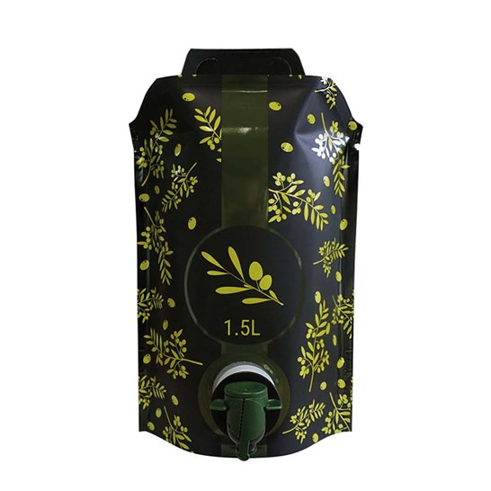 Emballage, Pouch-Up, générique, 1.5 litres, double soufflet, huile d'olive, robinet, Vitop Original, noir et vert