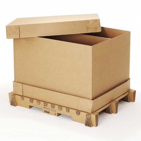 Box en carton sur palette en carton pour produits volumineux et ou lourds avec 2 compartiments