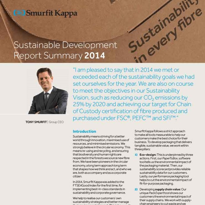 Raport Zrównoważonego Rozwoju Smurfit Kappa Podsumowanie 2014