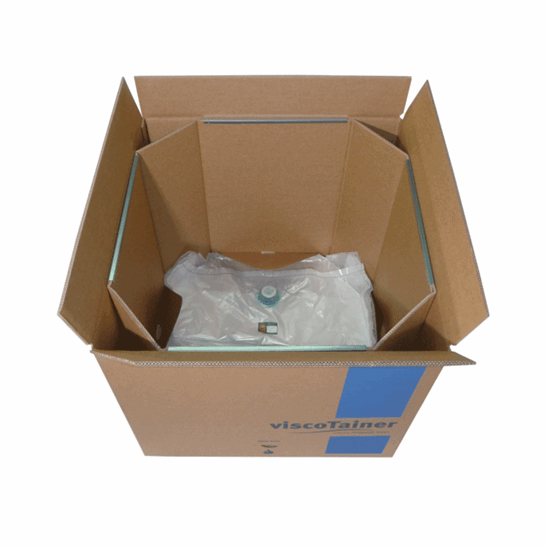 Embalagem, Bag-in-Box, 1000 litros, Viscotainer, aberta, saco transparente, tampa Topette azul